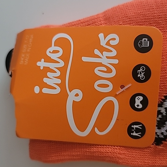 Into Socks Orange White and Black Unisex  Crew Dog Socks, Size 7 to 12 - Picture 4 of 6